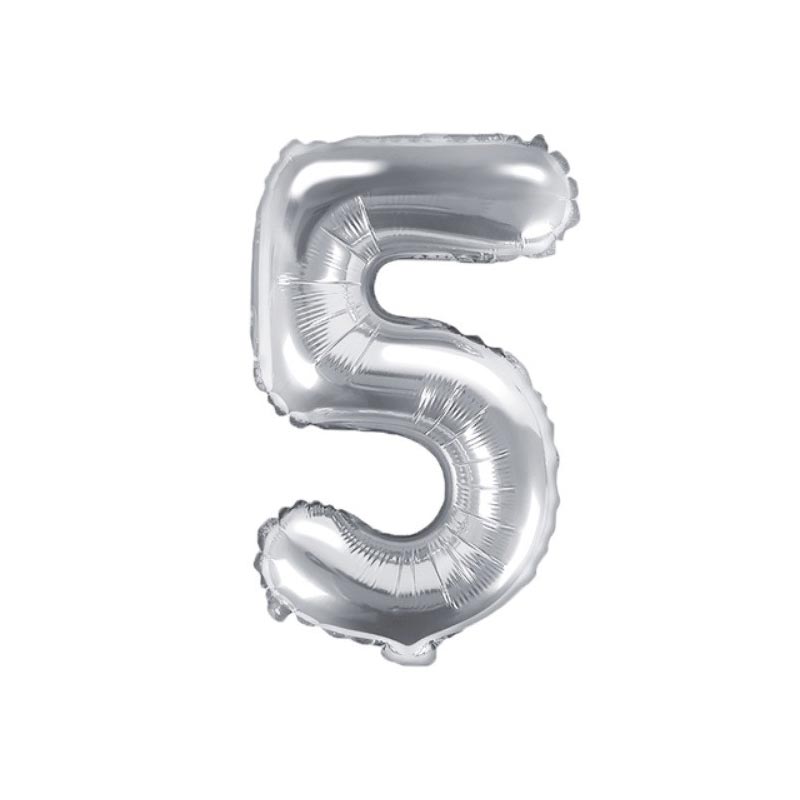 Ballon Chiffre 5 Cinq – Aluminium Argent Brillant – 35cm