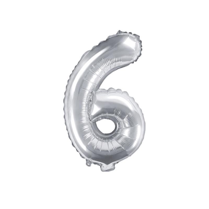 Ballon Chiffre 6 Six – Aluminium Argent Brillant – 35cm
