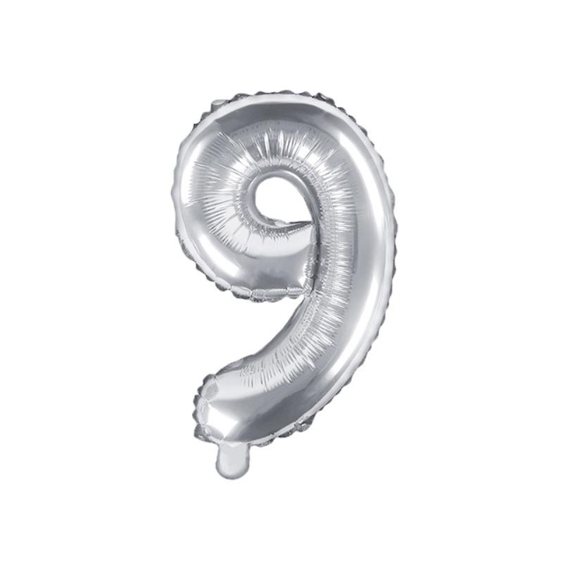 Ballon Chiffre 9 Neuf – Aluminium Argent Brillant – 35cm