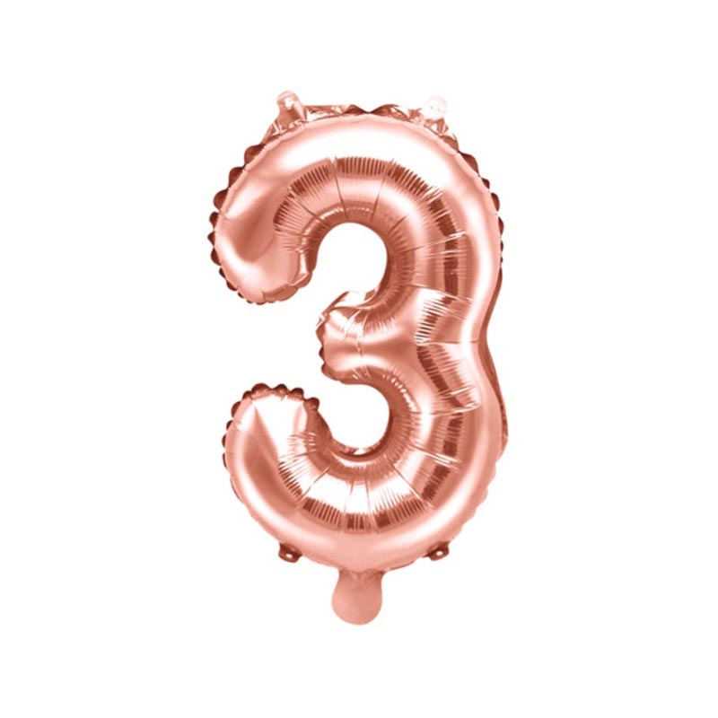 Ballon Chiffre 3 Trois– Aluminium Rose Gold Brillant – 35 cm