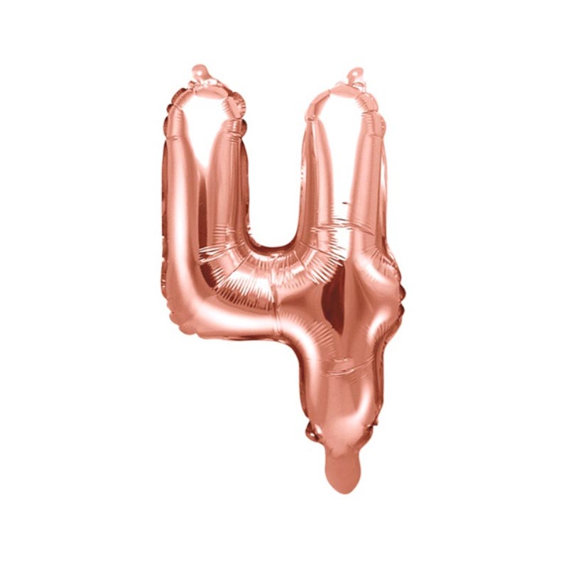 Ballon Chiffre 4 Quatre – Aluminium Rose Gold Brillant – 35 cm