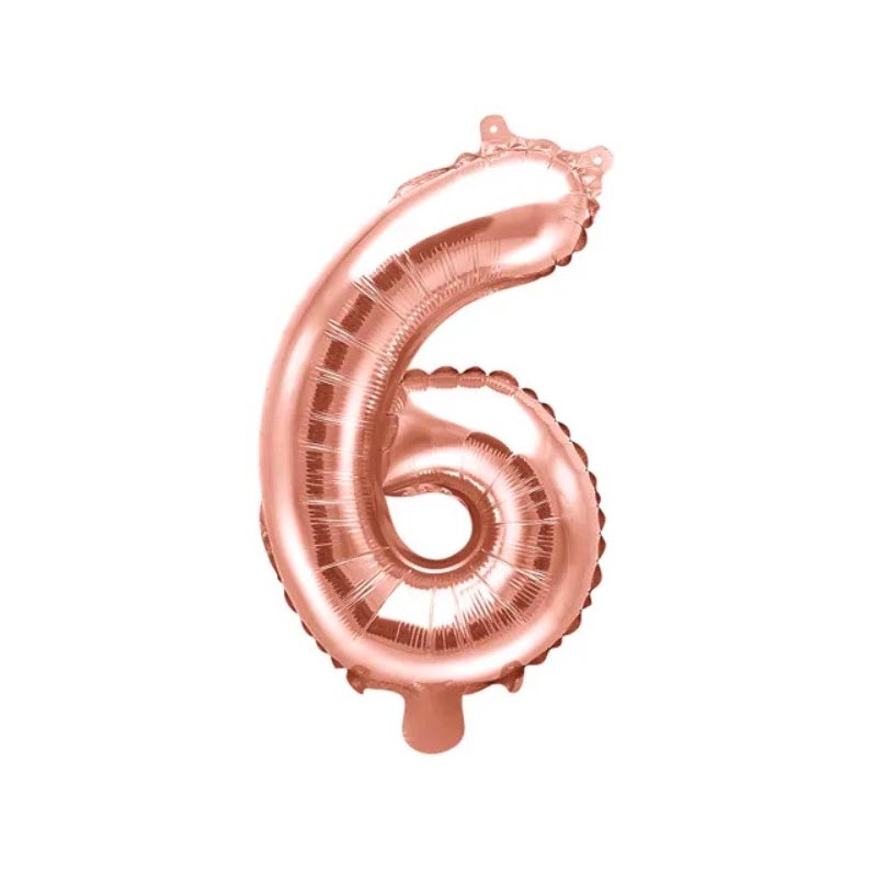 Ballon Chiffre 6 Six – Aluminium Rose Gold Brillant – 35 cm