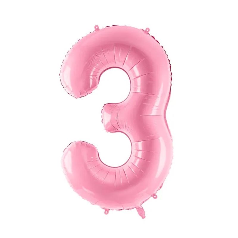 Ballon Chiffre 3 Trois – Aluminium Rose Brillant – 86 cm
