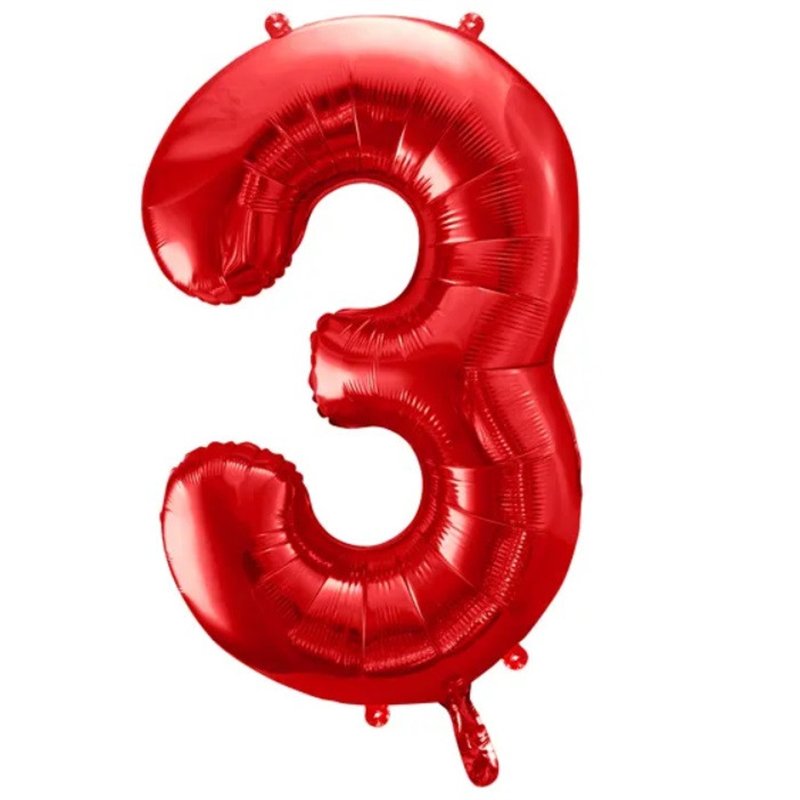 Ballon Chiffre 3 Trois – Aluminium Rouge Brillant – 86 cm
