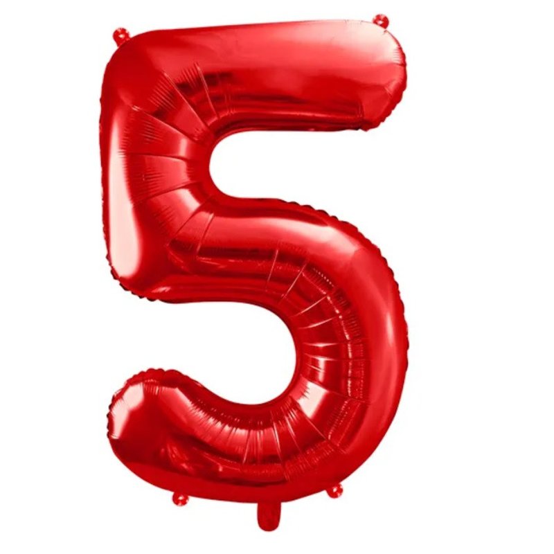Ballon Chiffre 5 Cinq – Aluminium Rouge Brillant – 86 cm