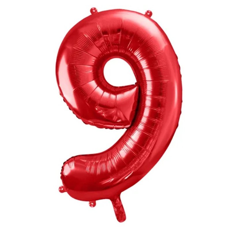 Ballon Chiffre 9 Neuf – Aluminium Rouge Brillant – 86 cm
