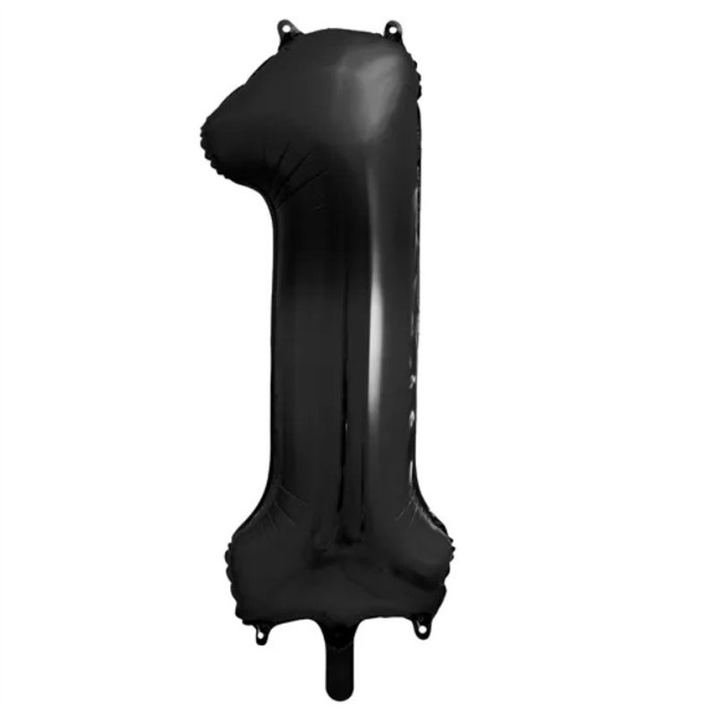 Ballon Chiffre 1 Un – Aluminium Noir Brillant – 86 cm