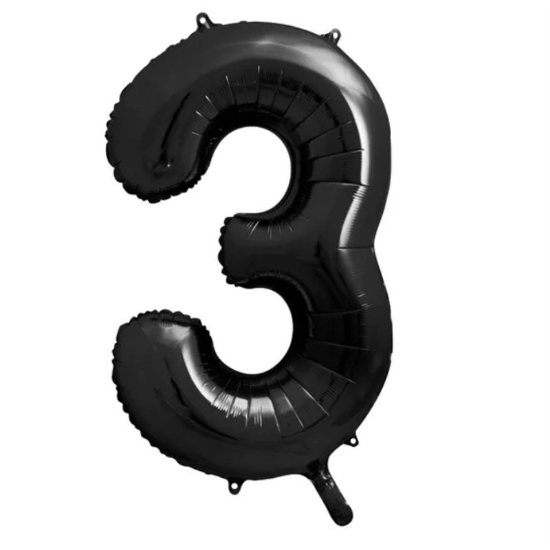 Ballon Chiffre 3 Trois – Aluminium Noir Brillant – 86 cm