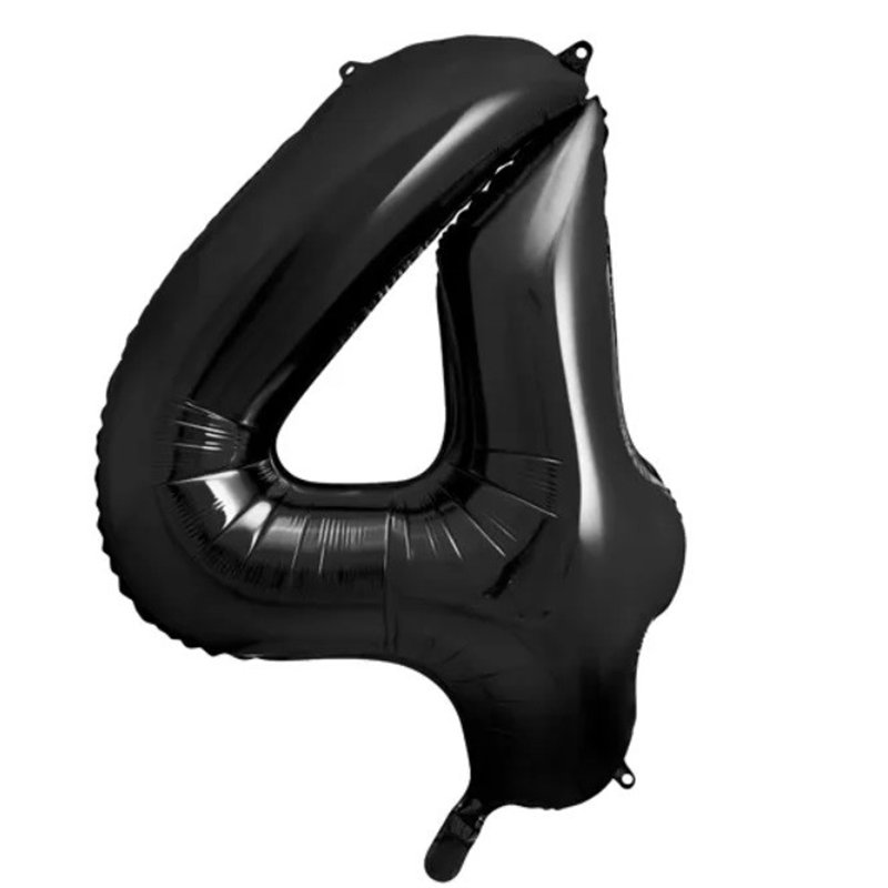Ballon Chiffre 4 Quatre – Aluminium Noir Brillant – 86 cm