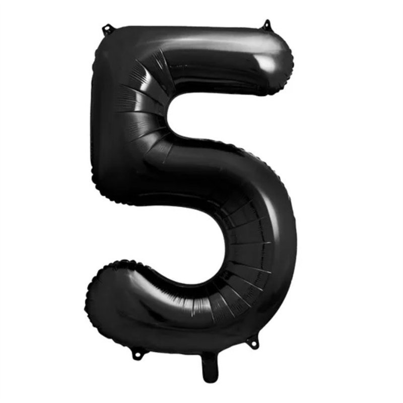 Ballon Chiffre 5 Cinq – Aluminium Noir Brillant – 86 cm