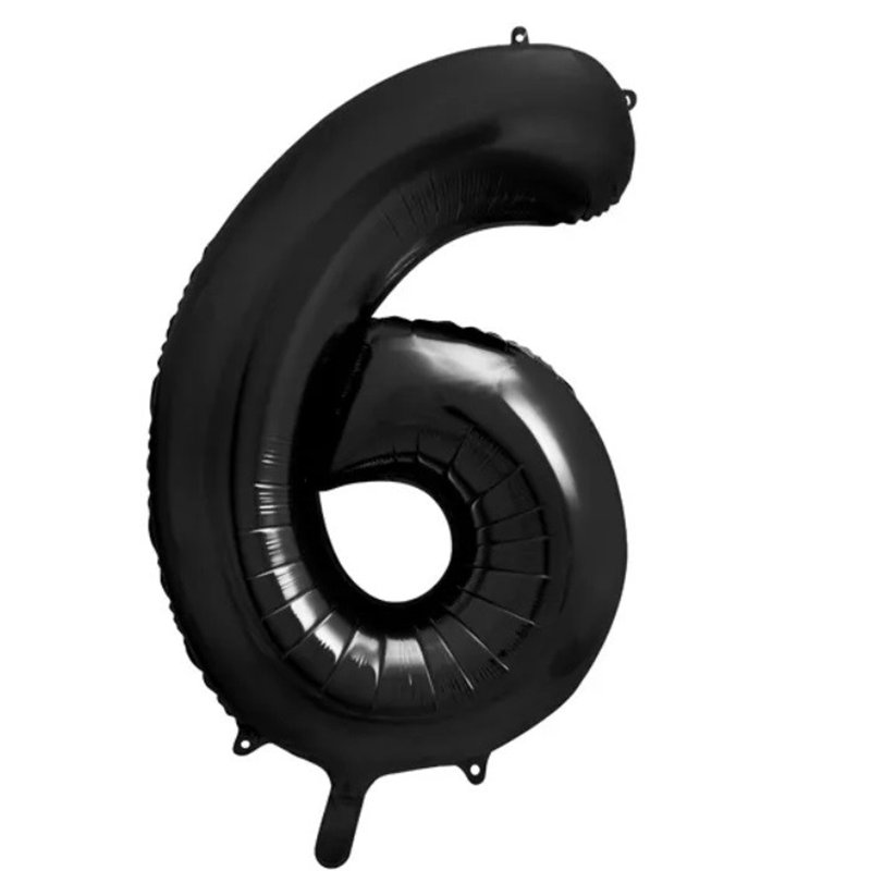 Ballon Chiffre 6 Six – Aluminium Noir Brillant – 86 cm