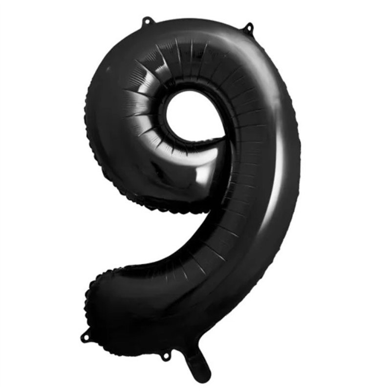 Ballon Chiffre 9 Neuf – Aluminium Noir Brillant – 86 cm