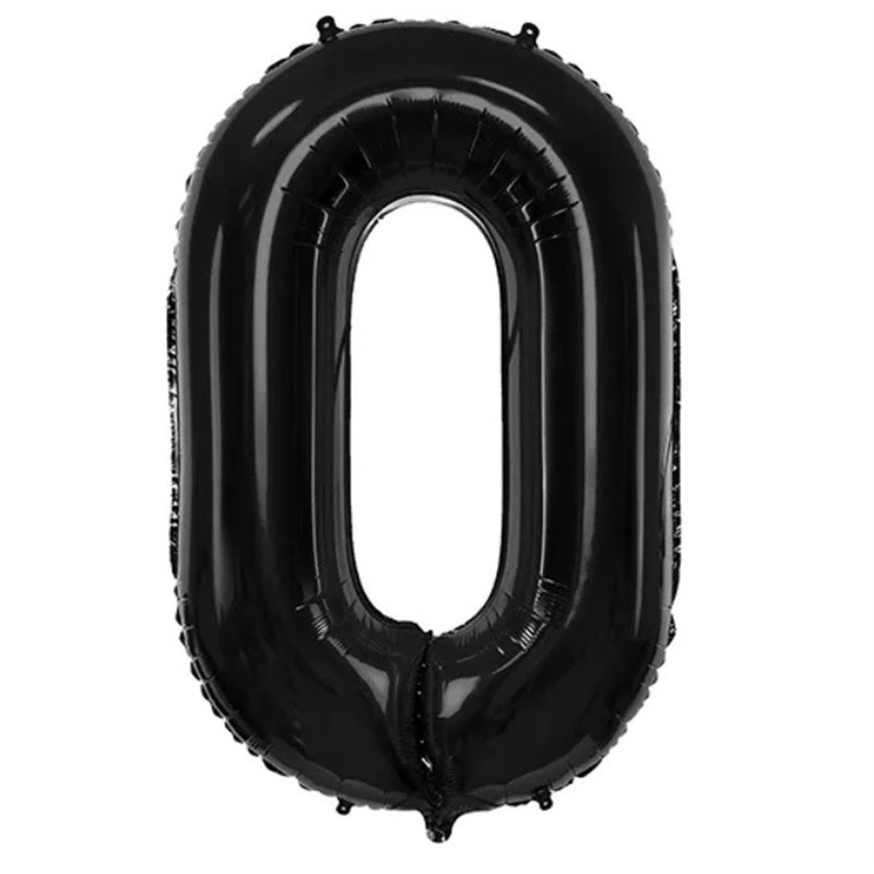 Ballon Chiffre 0 Zéro – Aluminium Noir Brillant – 86 cm