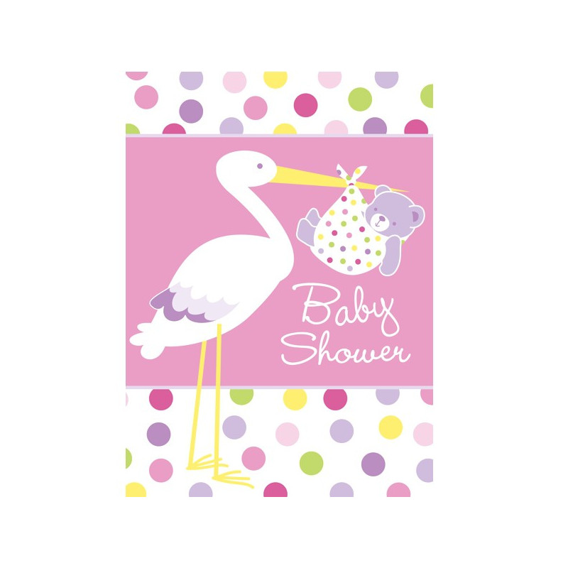 Invitation Baby Shower Cigogne Rose Naissance