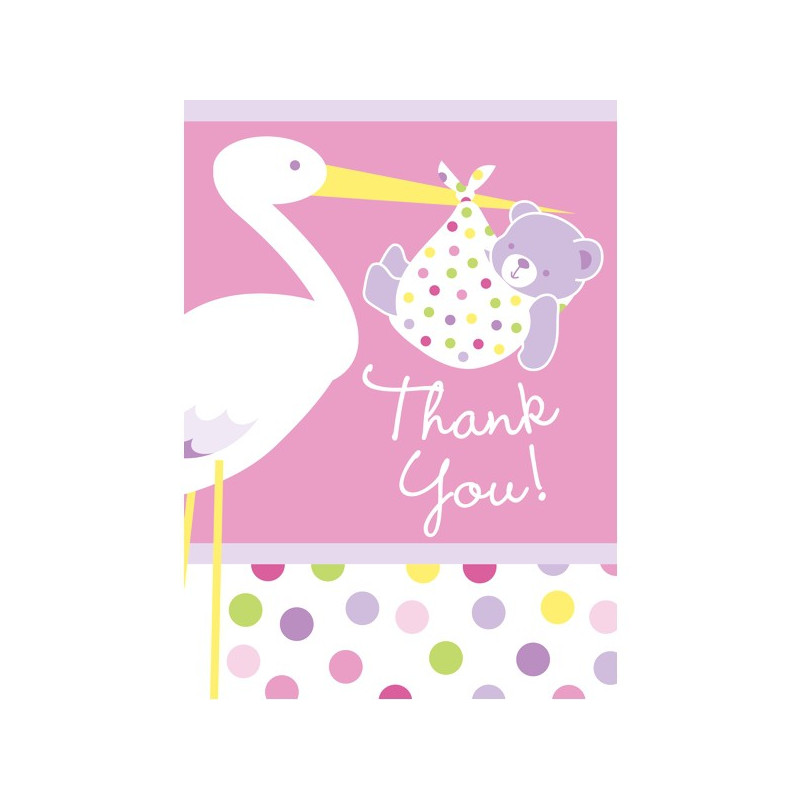 Carte de Remerciements Cigogne Rose Naissance