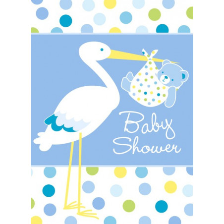Invitation Baby Shower Cigogne Bleue Naissance