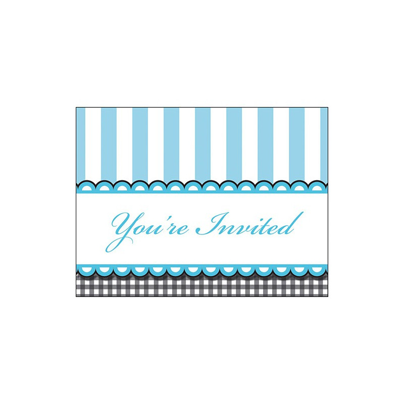 Invitation A Thème Bleu Petits Pieds avec Blanc et Noir Rétro
