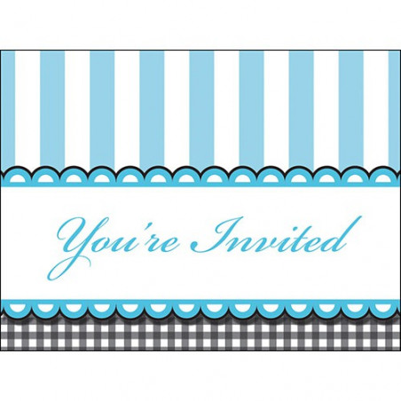 Invitation A Thème Bleu Petits Pieds avec Blanc et Noir Rétro