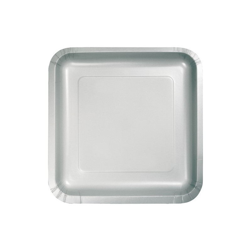 16 Petites Assiettes Carré Papier Gris Argent