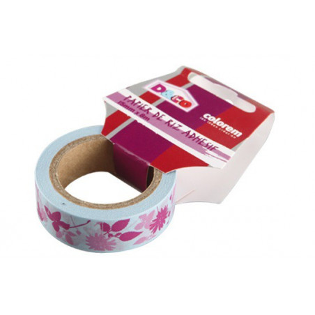 Masking Tape Bleu et Rose avec Fleurs