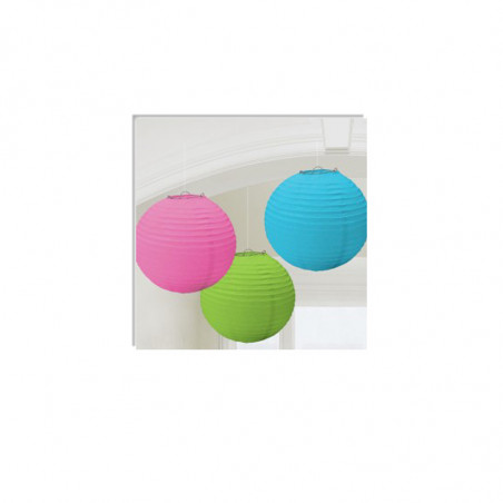 3 Boules de Papier Multicolore Lanterne 24 cm