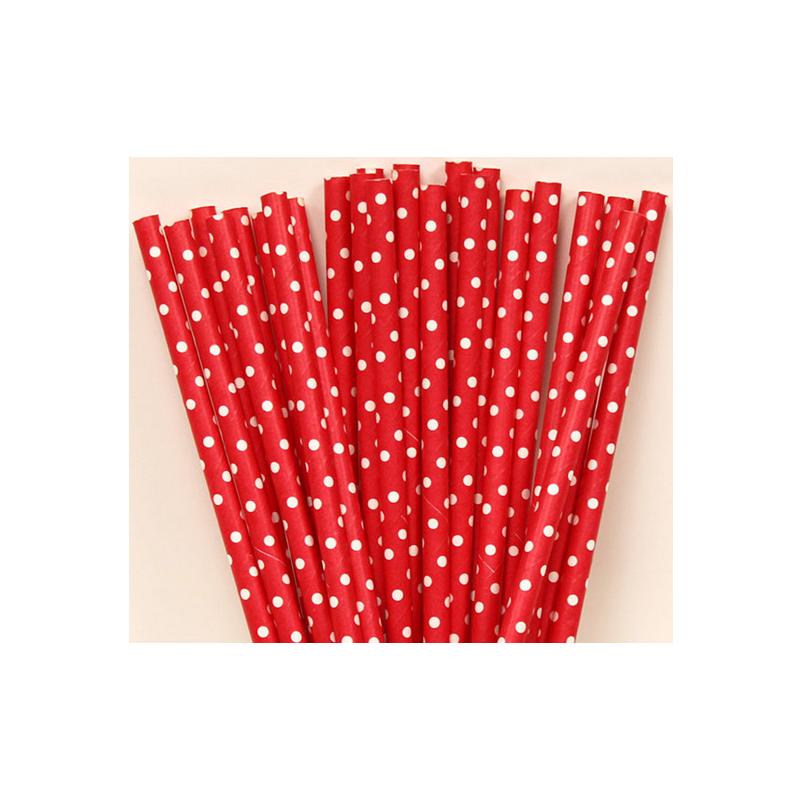 Pailles Rétro Pois Blanc sur Rouge