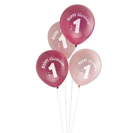 Ballons Latex Premier Anniversaire Thème A Little Bird Rose Fushia