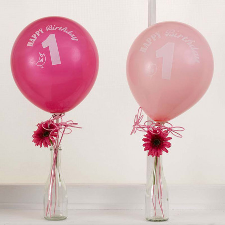 Ballons Latex Premier Anniversaire Thème A Little Bird Rose Fushia