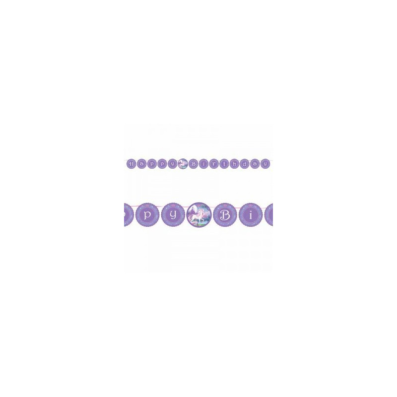 Banderole à fanions ronds Licorne Fantaisie Anniversaire