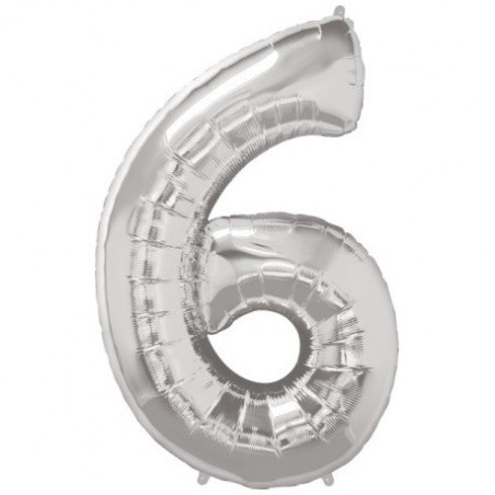 Ballon Géant Alu Gris Argent Chiffre 6 Ans Fête d'Anniversaire