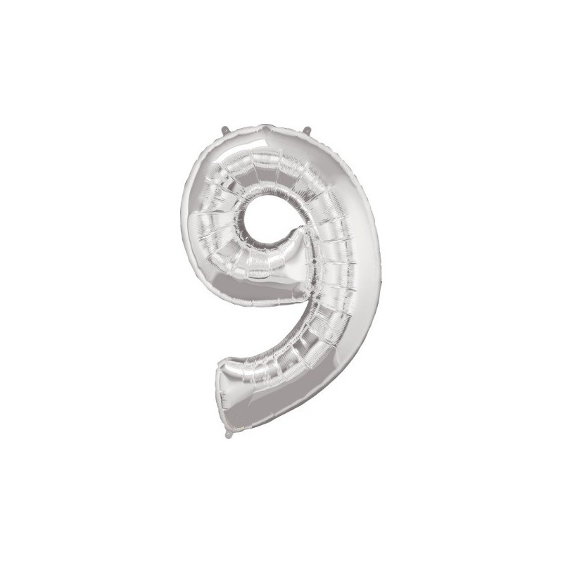 Ballon Géant Alu Gris Argent Chiffre 9 Ans Fête d'Anniversaire