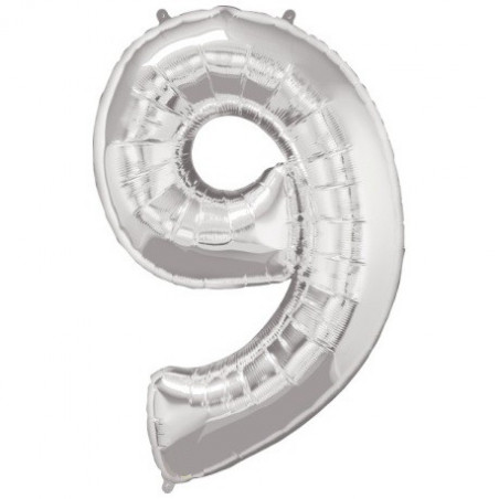 Ballon Géant Alu Gris Argent Chiffre 9 Ans Fête d'Anniversaire