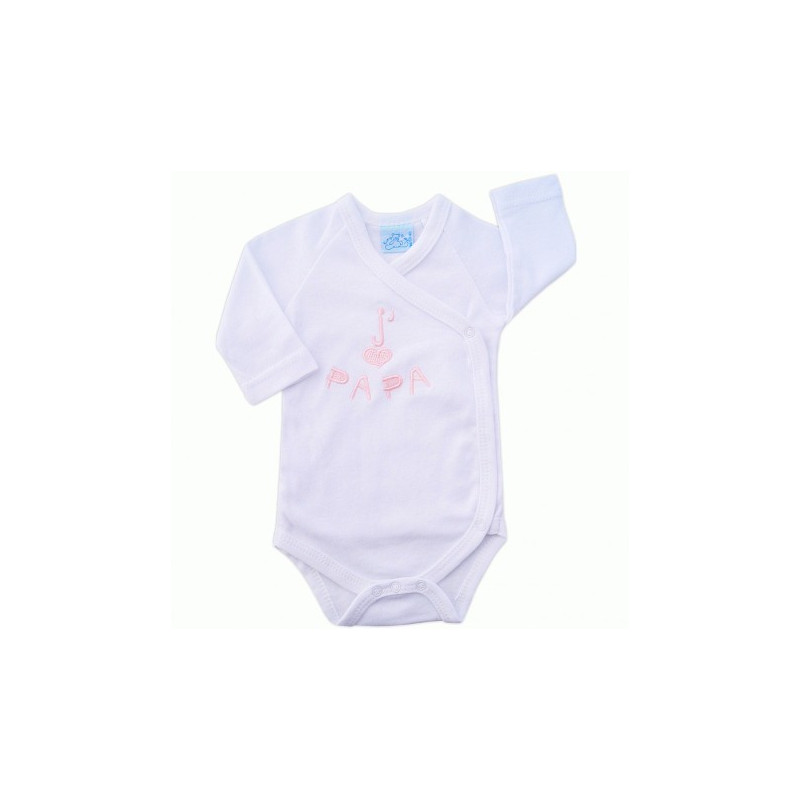 Body J'aime Papa Blanc brodé rose