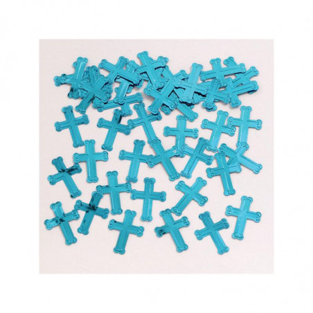 Confettis bleus Baptême Communion Croix