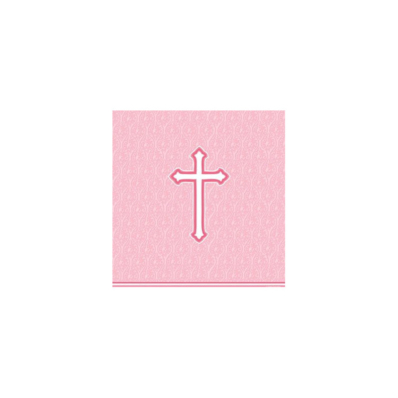 Nappe en plastique rose Baptême Communion Croix