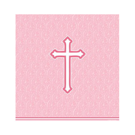 Nappe en plastique rose Baptême Communion Croix