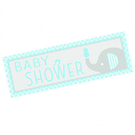 Banderole Géant Baby Shower Elephant Bleu Pastel