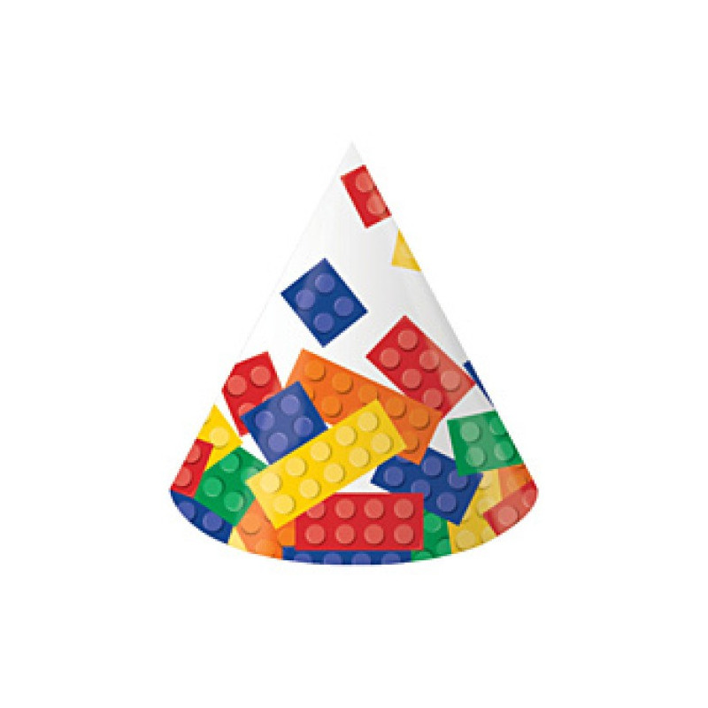 8 Chapeaux de fête à thème Anniversaire Lego et Bloc Party