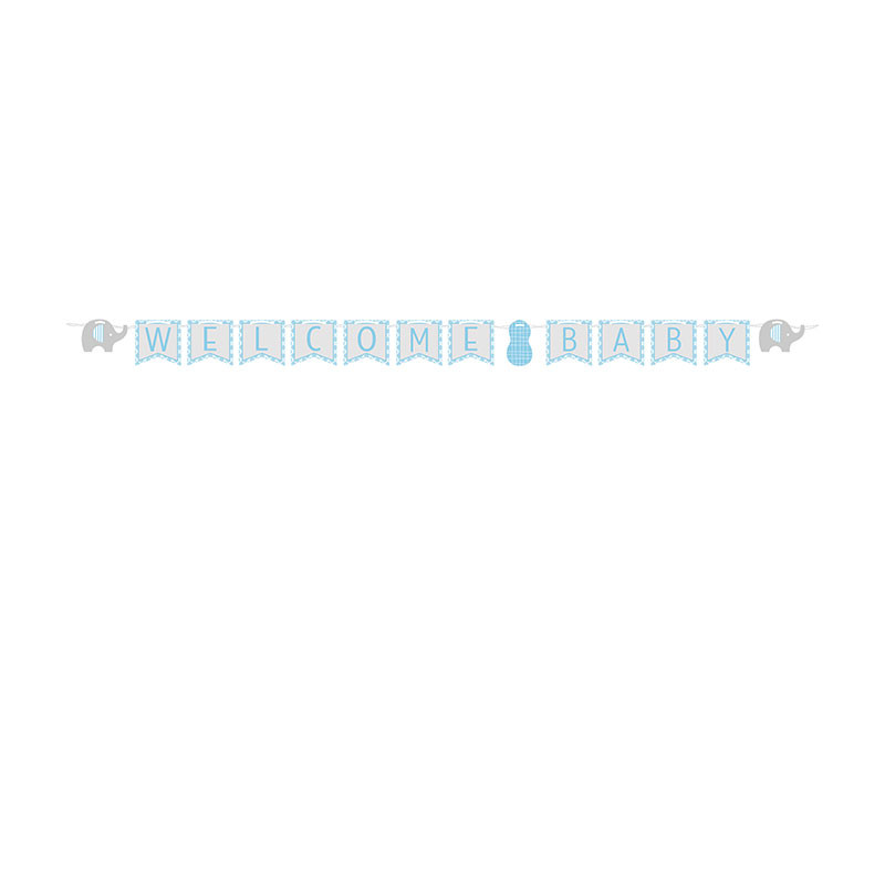 Banderole à fanions Baby Shower Elephant Bleu Pastel