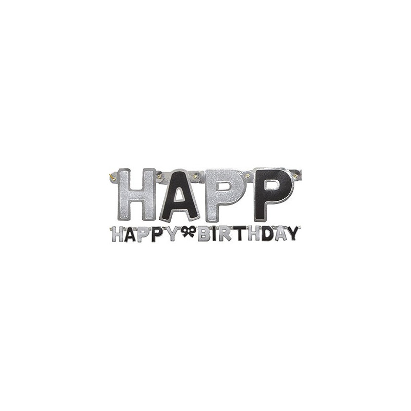 Banderole Joyeux Anniversaire A Fanions Lettres Noir Argent