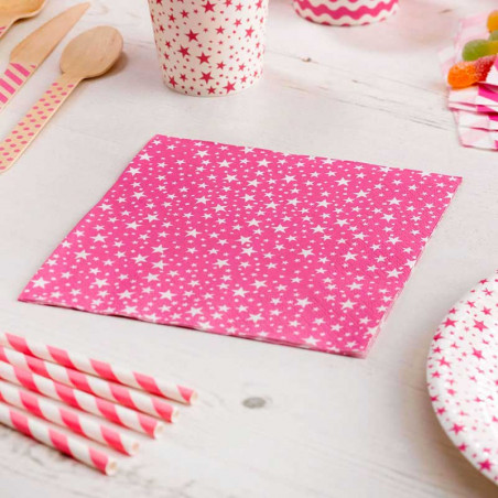 Serviettes en Papier Carnaval Rose Etoiles