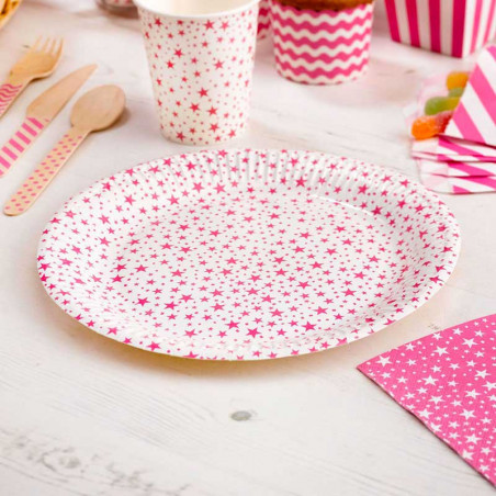 Grandes Assiettes en Papier Carnaval Rose Etoiles