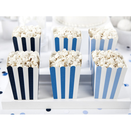 6 Boîtes à Pop Corn Bleu rayé blanc