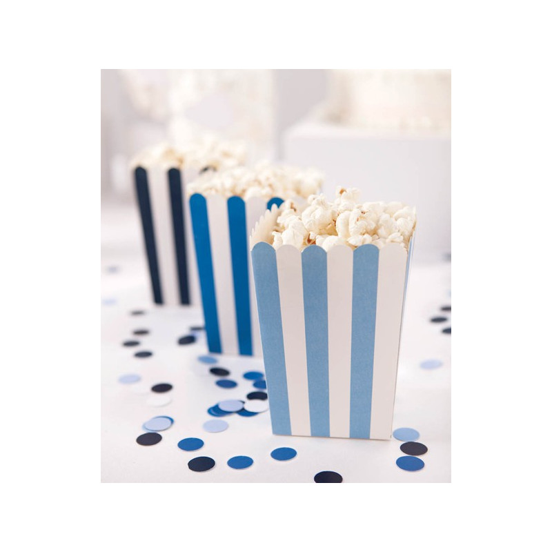 6 Boîtes à Pop Corn Bleu rayé blanc