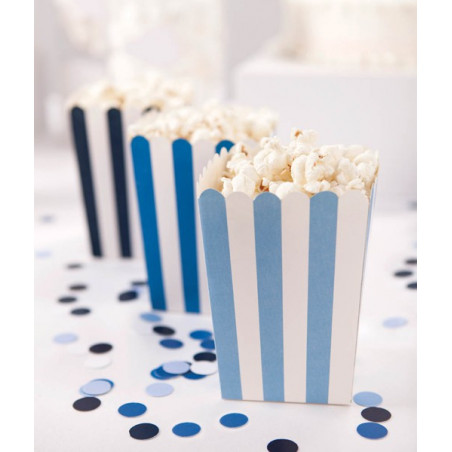 6 Boîtes à Pop Corn Bleu rayé blanc