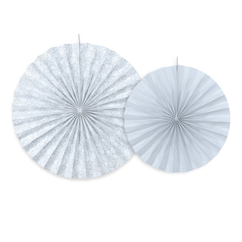 2 Grandes Rosaces Liberty & Pois Bleu Pâle Eventails à Suspendre Assortis