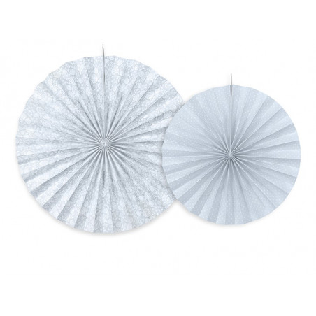 2 Grandes Rosaces Liberty & Pois Bleu Pâle Eventails à Suspendre Assortis 2 Grandes Rosaces Liberty & Pois Bleu Pâle Eventails à Suspendre Assortis