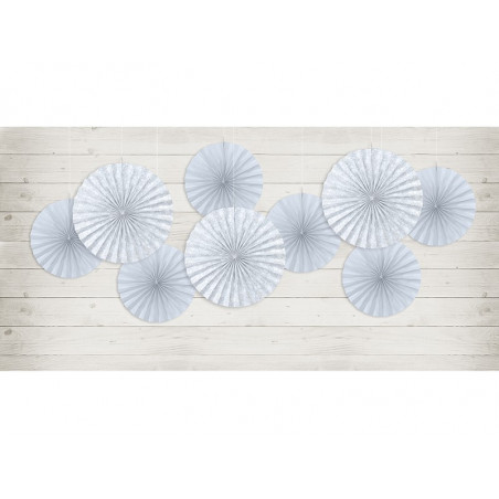 2 Grandes Rosaces Liberty & Pois Bleu Pâle Eventails à Suspendre Assortis 2 Grandes Rosaces Liberty & Pois Bleu Pâle Eventails à Suspendre Assortis