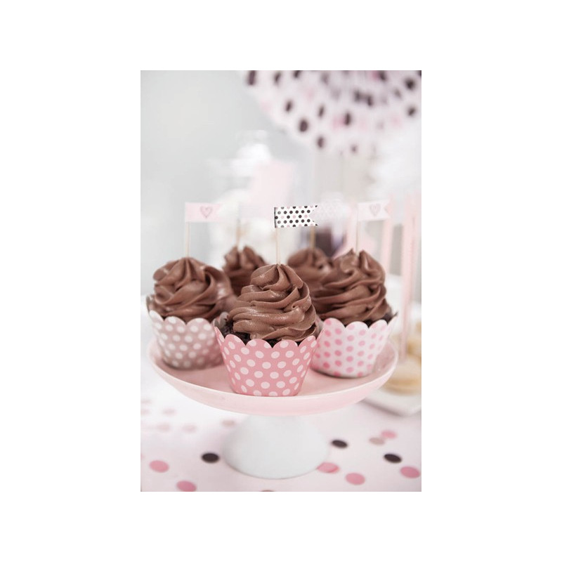 Mini Piques avec drapeaux pour Cup Cakes Rose à pois Sweet Table