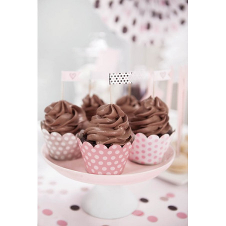 Mini Piques avec drapeaux pour Cup Cakes Rose à pois Sweet Table Mini Piques avec drapeaux pour Cup Cakes Rose à pois Sweet Table